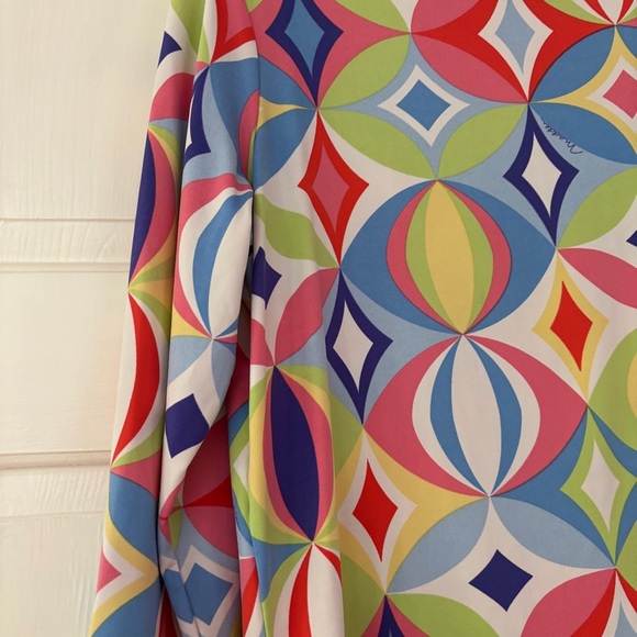 Melly M Jersey Top V Neck Blouse Size XL Retro Abstract Pattern‎ Kaleidoscope - Picture 9 of 10